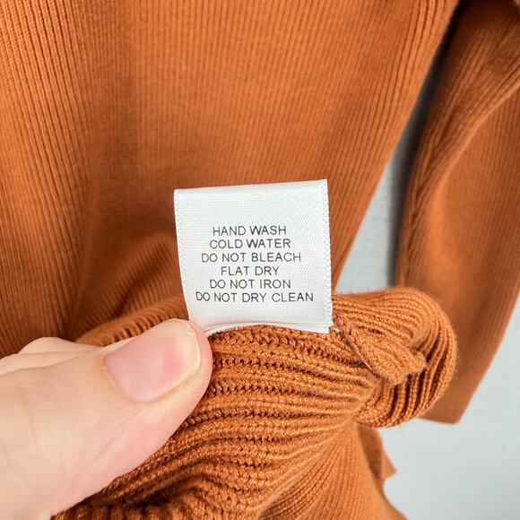 Hyfve Brown Ribbed Knit Sweetheart Neckline Bodycon Long Sleeve Fall Mini Dress - Picture 12 of 12